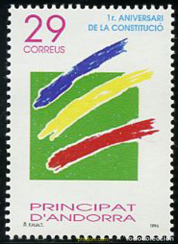 Sellos: 111316 MNH ANDORRA. Adm&oacute;n espa&ntilde;ola 1994 PRIMER ANIVERSARIO DE LA CONSTITUCION