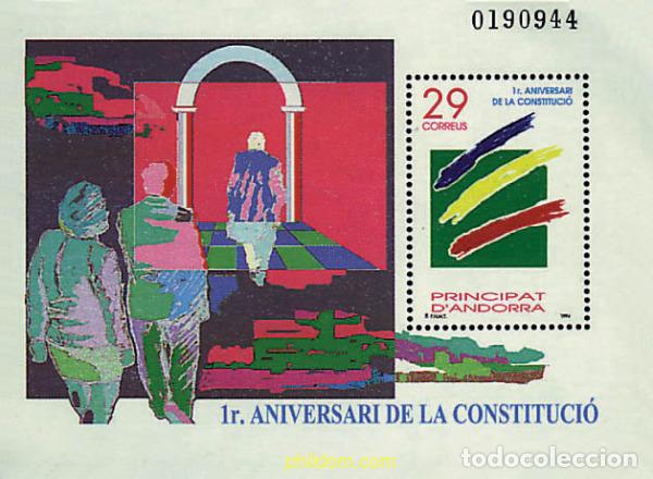Sellos: 46195 MNH ANDORRA. Adm&oacute;n espa&ntilde;ola 1994 PRIMER ANIVERSARIO DE LA CONSTITUCION