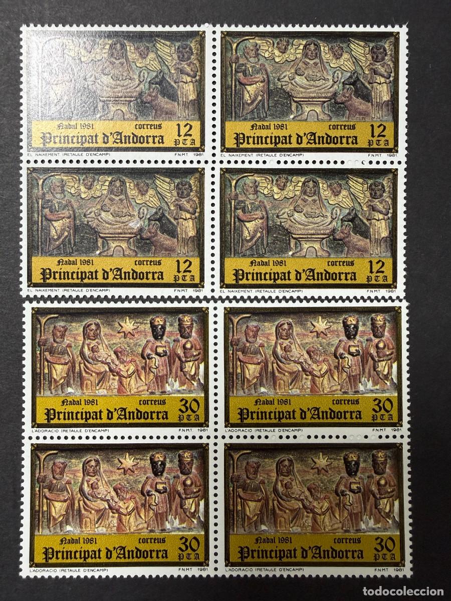 Sellos: ANDORRA ESPA&Ntilde;OLA, 1981. EDIFIL 144/45. NAVIDAD. NUEVOS. SIN FIJASELLOS. BLOQUE DE 4