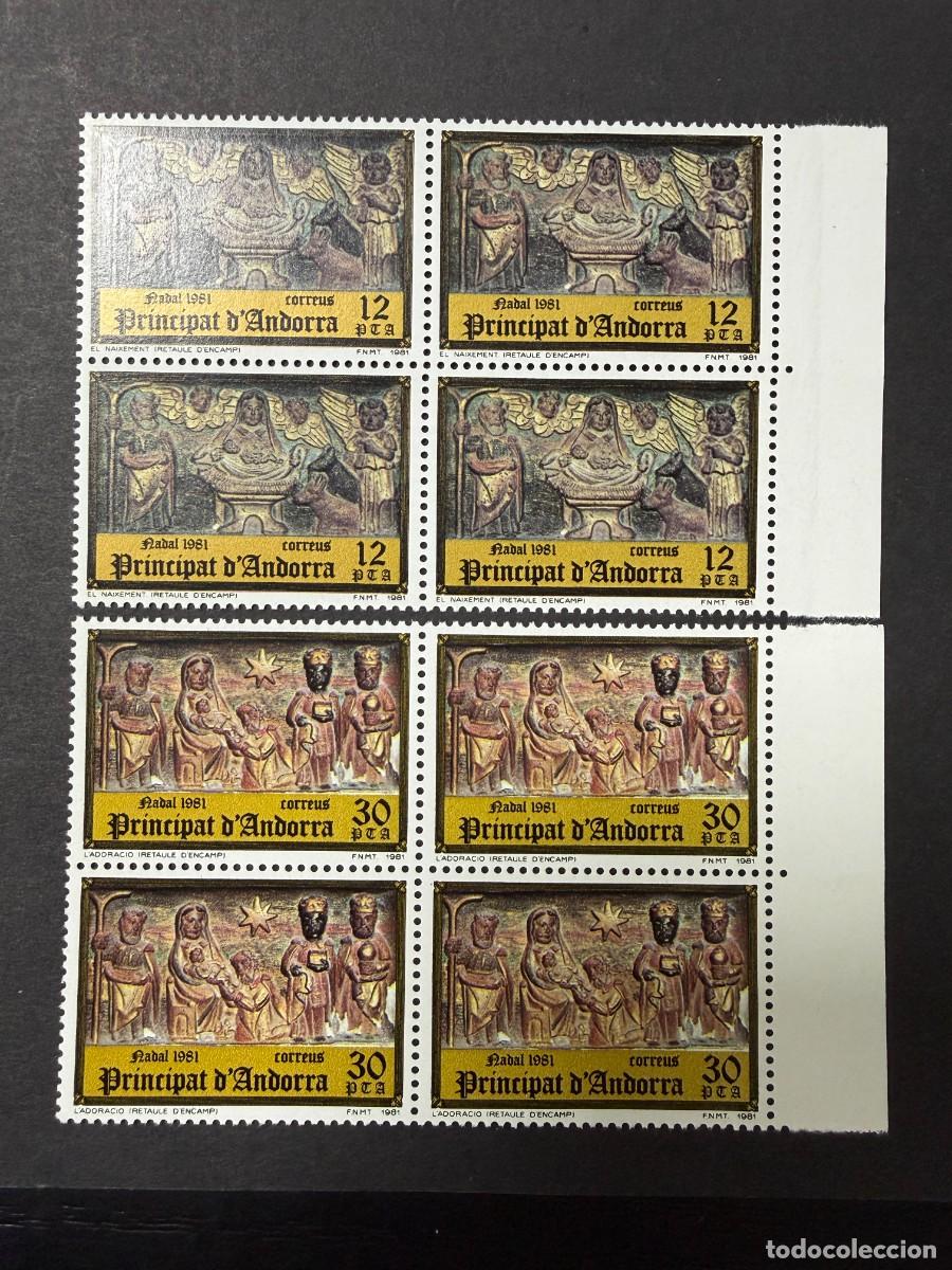 Sellos: ANDORRA ESPA&Ntilde;OLA, 1981. EDIFIL 144/45. NAVIDAD. NUEVOS. SIN FIJASELLOS. BLOQUE DE 4