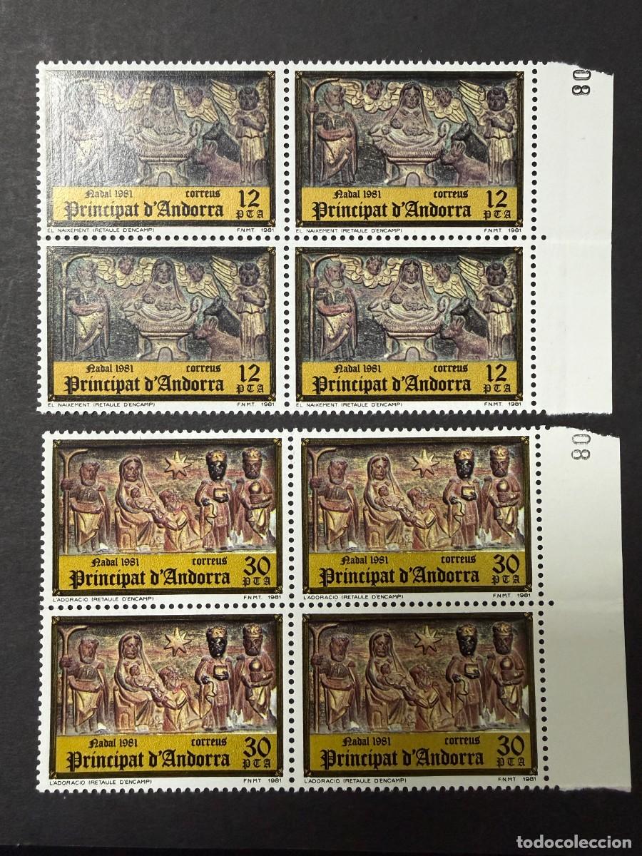 Sellos: ANDORRA ESPA&Ntilde;OLA, 1981. EDIFIL 144/45. NAVIDAD. NUEVOS. SIN FIJASELLOS. BLOQUE DE 4