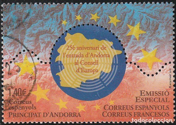 Sellos: Andorra 2019 Edifil 490 Sello &ordm; Aniversario Entrada en el Consejo de Europa Michel 488 Yvert 478