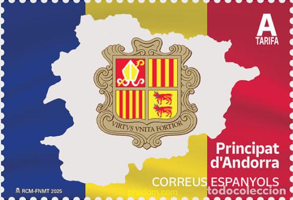 Sellos: 756640 MNH ANDORRA. Adm&oacute;n espa&ntilde;ola 2025 BANDERA Y ESCUDO