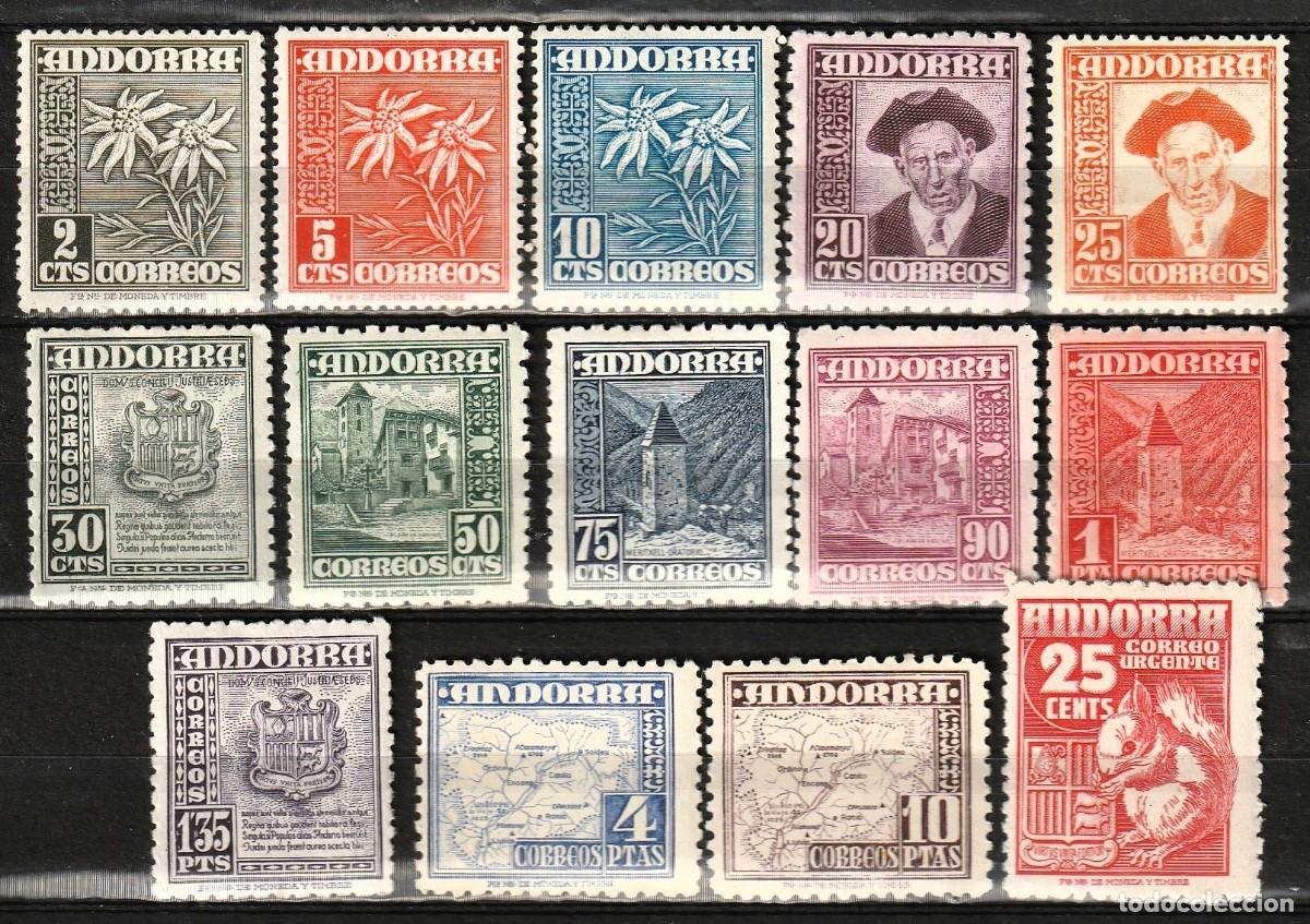 Timbres: Andorra Espa&ntilde;ola edf n&ordm;45/58.Completa.Sellos sin y con fijasellos MNH y MH.Tipos diversos.1948-53