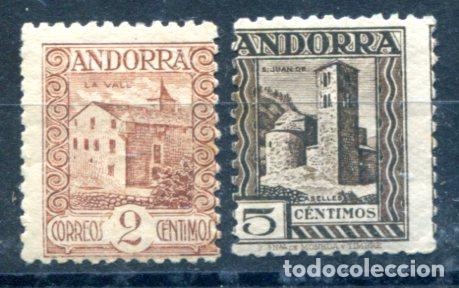 Sellos: Edifil 28 y 29 de Andorra. Nuevos sin fijasellos. 2 y 5 cts paisajes, sin n&uacute;mero control