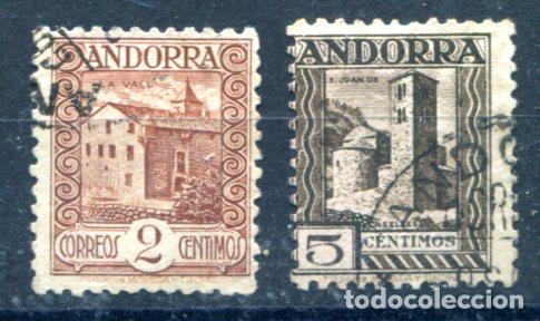 Sellos: Edifil 28 y 29 de Andorra. Usados. 2 y 5 cts paisajes, sin n&uacute;mero control
