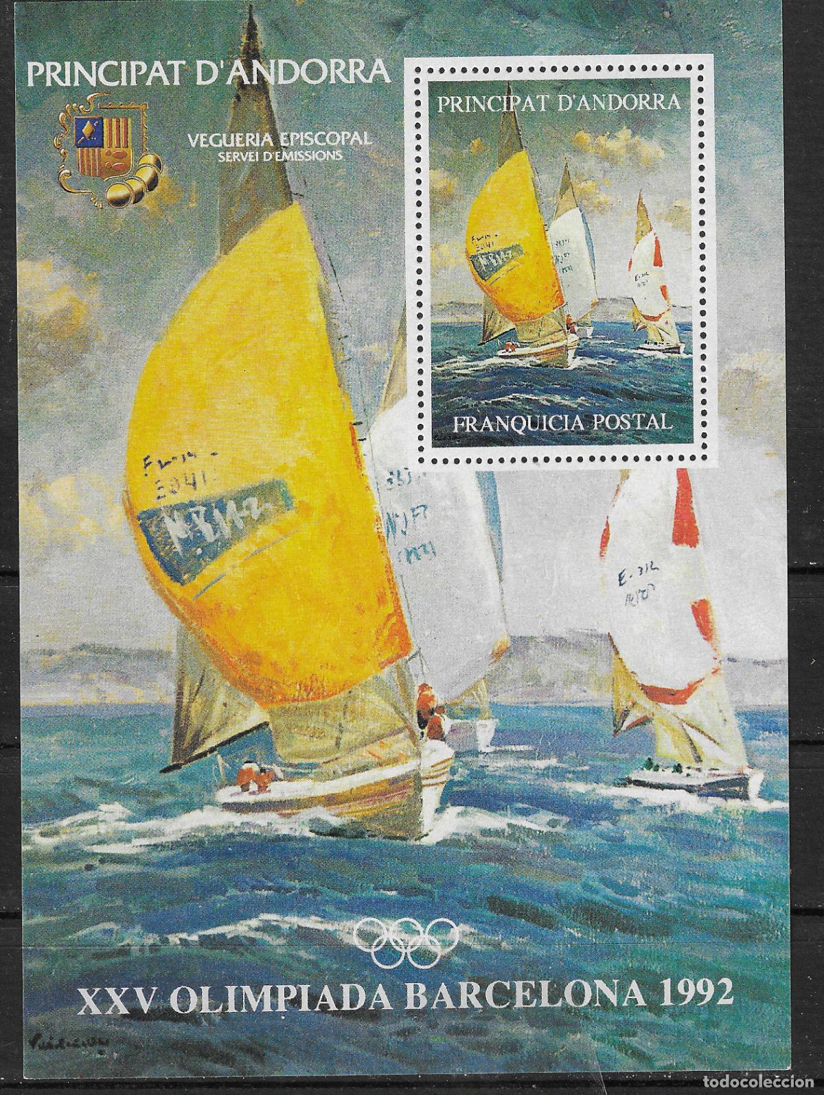 Timbres: ANDORRA ESPA&Ntilde;OLA FRANQUICIA POSTAL HOJITA OLIMPIADA DE BARCELONA 1982