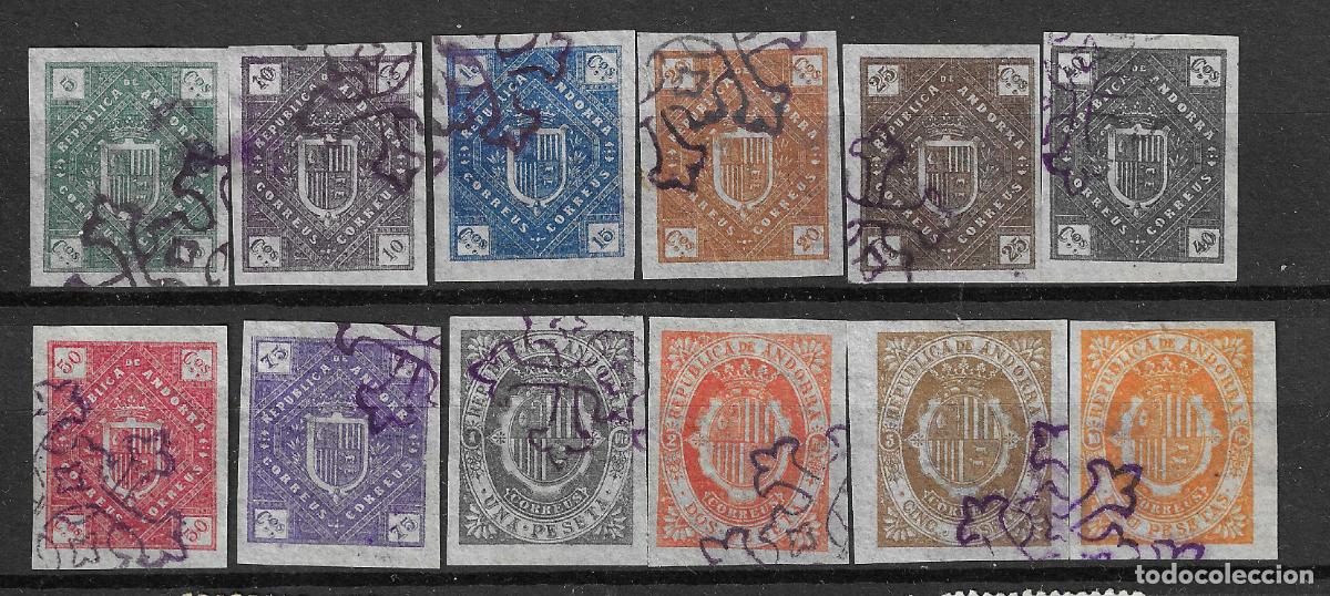 Sellos: ANDORRA ESPA&Ntilde;OLA 1896 EDIFIL NE1/NE12 CON BONITO MATASELLOS DE FAVOR