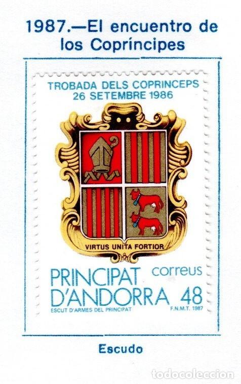Sellos: Andorra Espa&ntilde;ola. Encuentro Coprincioes. 1987. Edifil 195. S. Completa. Nuevo con charnela.