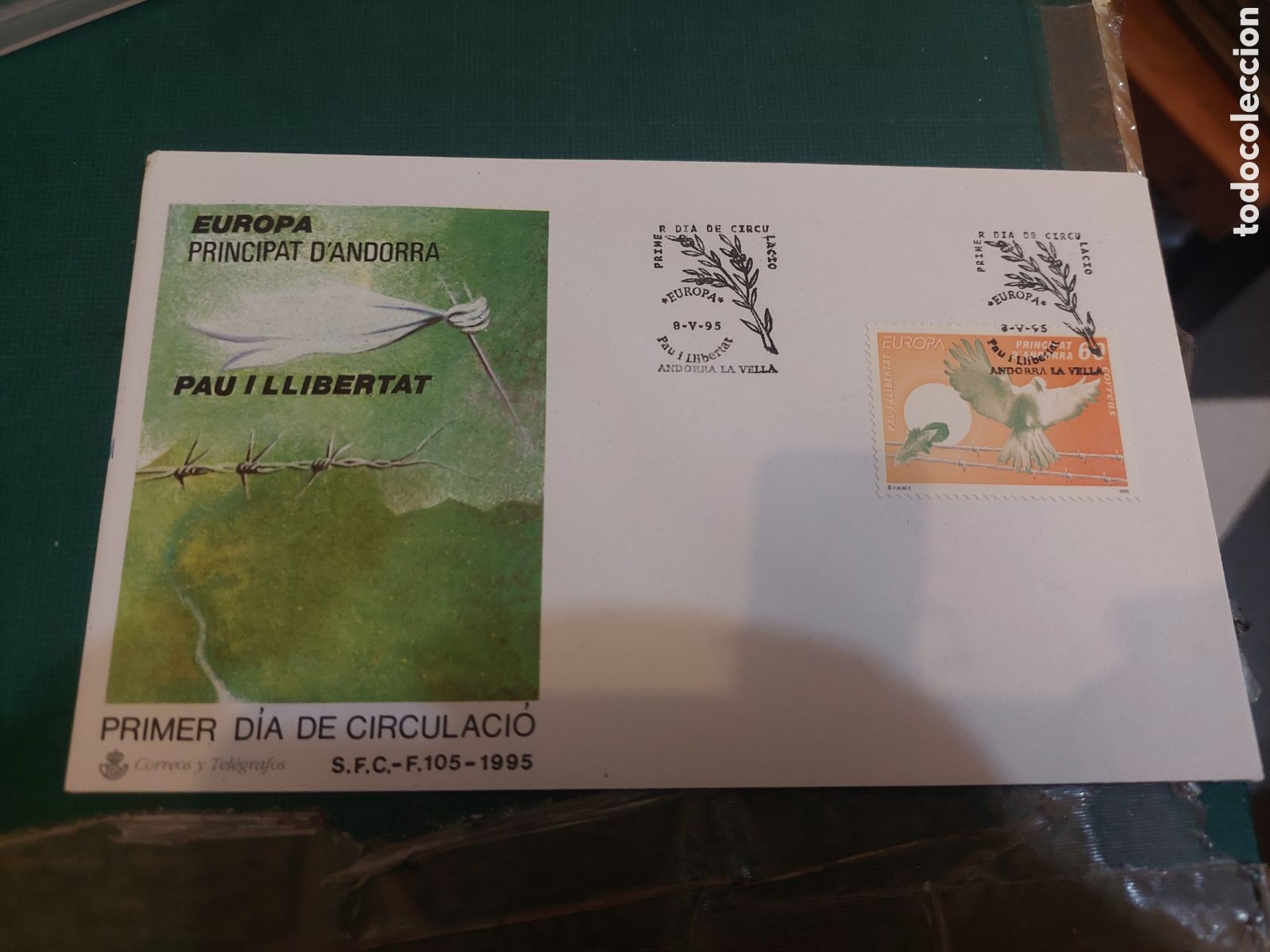Sellos: ANDORRA ESPA&Ntilde;OLA EDIFIL Europa fauna paloma ,flora hoja sfc 105 1995