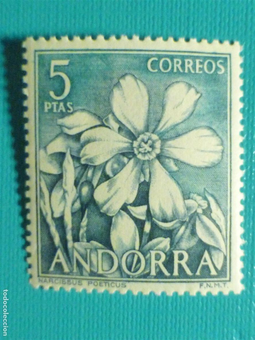 Francobolli: Sello - Andorra Correo Espa&ntilde;ol - Edifil 70 - A&ntilde;o 1966 - 5 PTA Verde - Tipos diversos - Flores