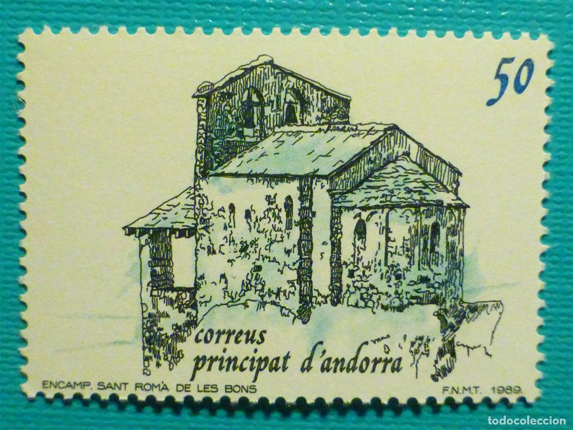 Sellos: Sello - Andorra Correo Espa&ntilde;ol - Edifil 215 - 50 PTA - A&ntilde;o 1989 - Iglesia Sant Rom&aacute; Les Bons - Nuevo