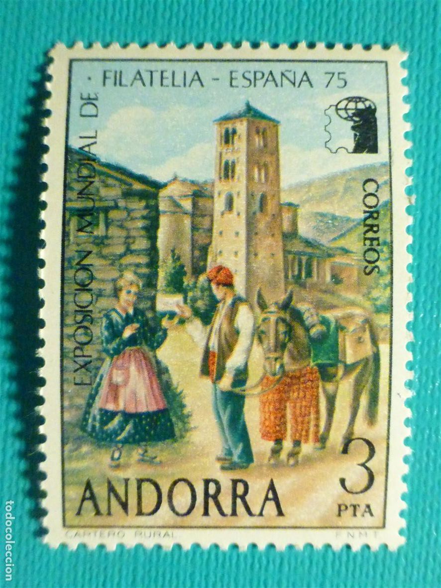 Sellos: Sello - Andorra Correo Espa&ntilde;ol - Edifil 96 - 3 PTAs - A&ntilde;o 1975 - Exp. Filatelia - Nuevo