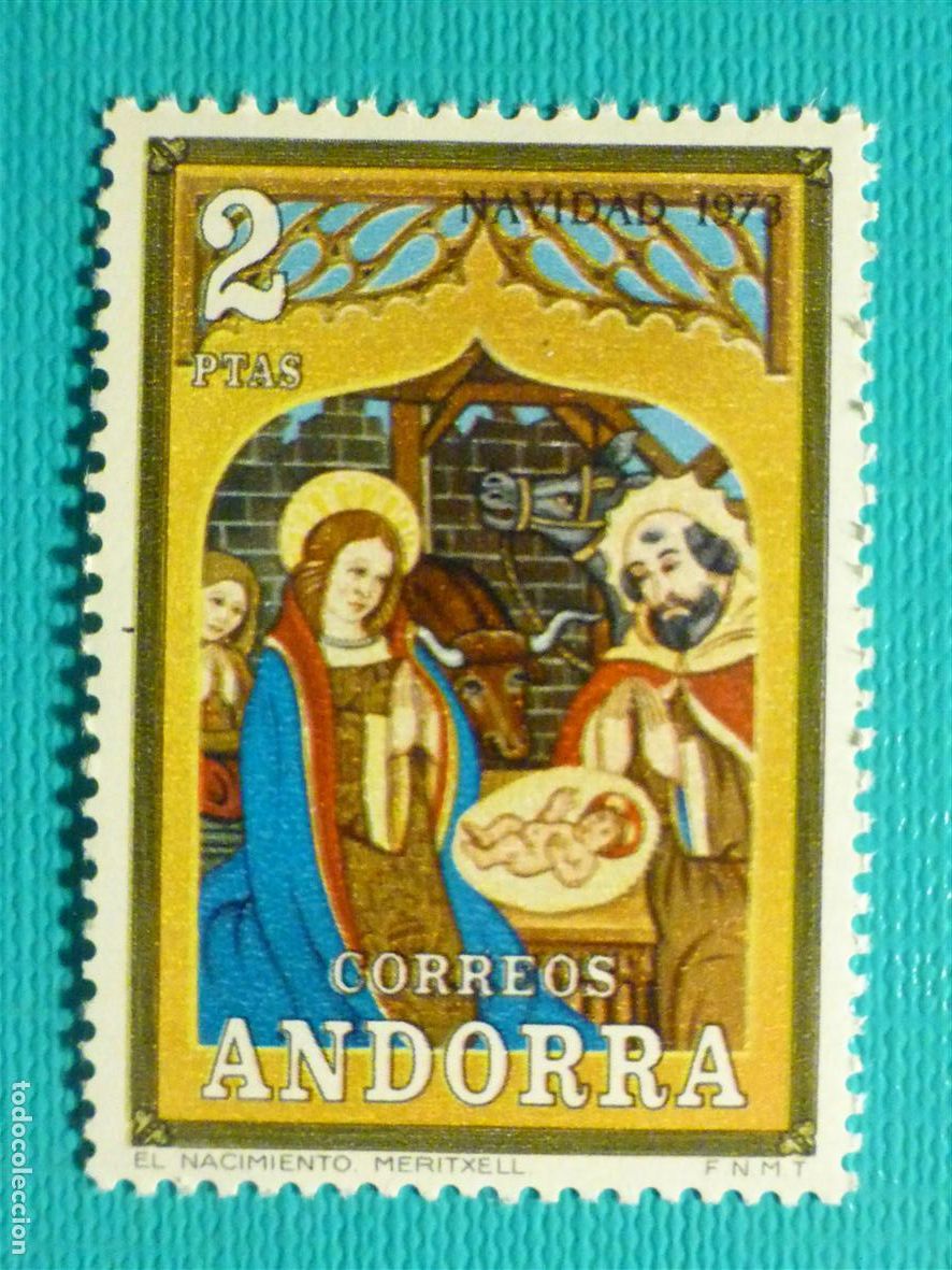 Sellos: Sello - Andorra Correo Espa&ntilde;ol - Edifil 87 - 2 Ptas A&ntilde;o 1975 Navidad Retablo N. S. Meritxell - Nuevo