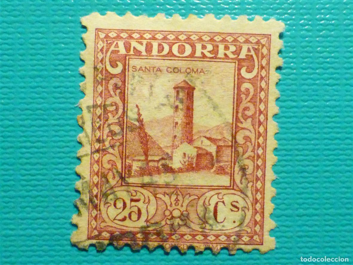 Sellos: Sello - Andorra Correo Espa&ntilde;ol - Edifil 35 - 25 Cts - Rosa Carm&iacute;n - A&ntilde;o 1935-43 - Tipos