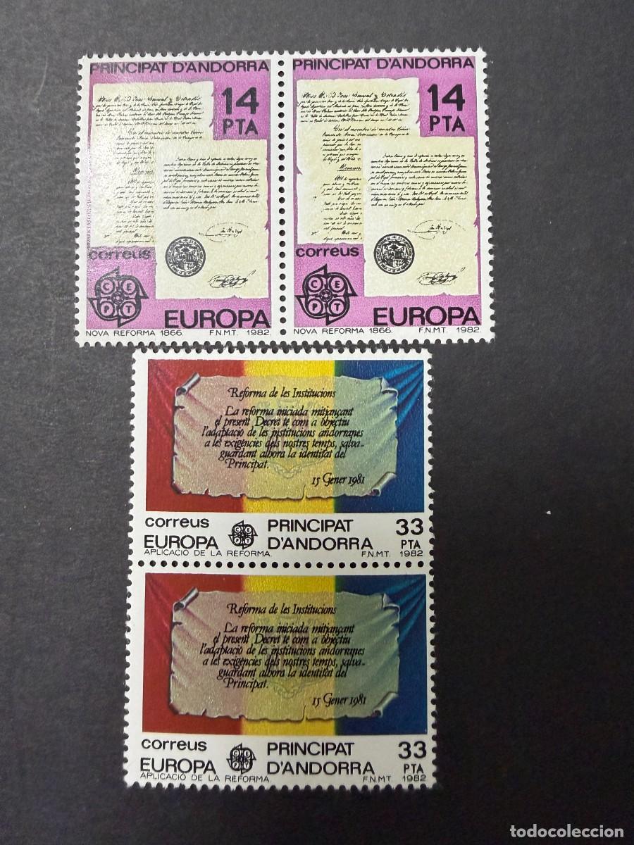 Sellos: ANDORRA, 1982. EDIFIL 157/8. EUROPA CEPT. SERIE COMPLETA. NUEVOS. SIN FIJASELLOS. BLOQUE DE 2