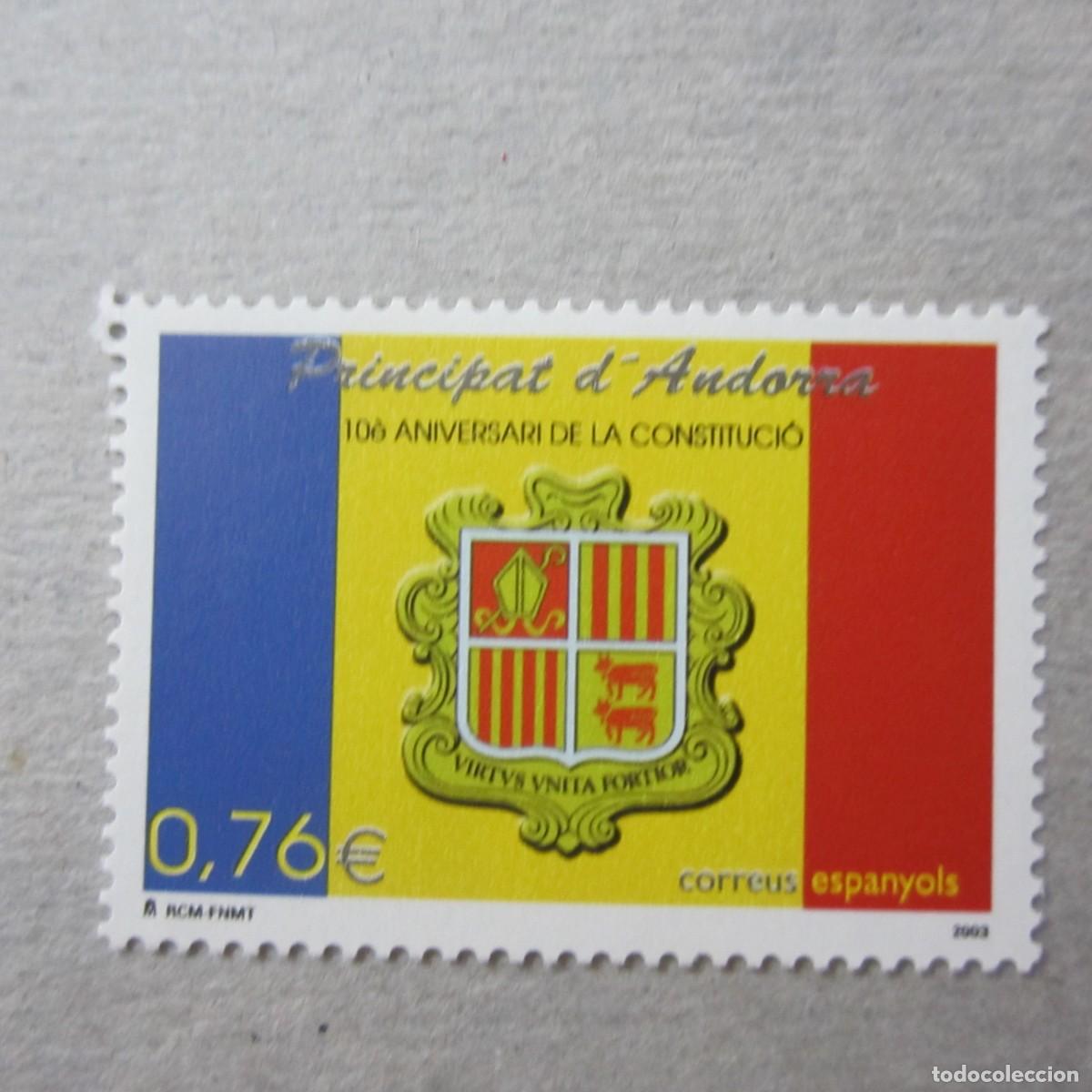 Sellos: ANDORRA 2003, ANFIL N&ordm; 305**, 10&ordm; ANIVERSARIO DE LA CONSTITUCION
