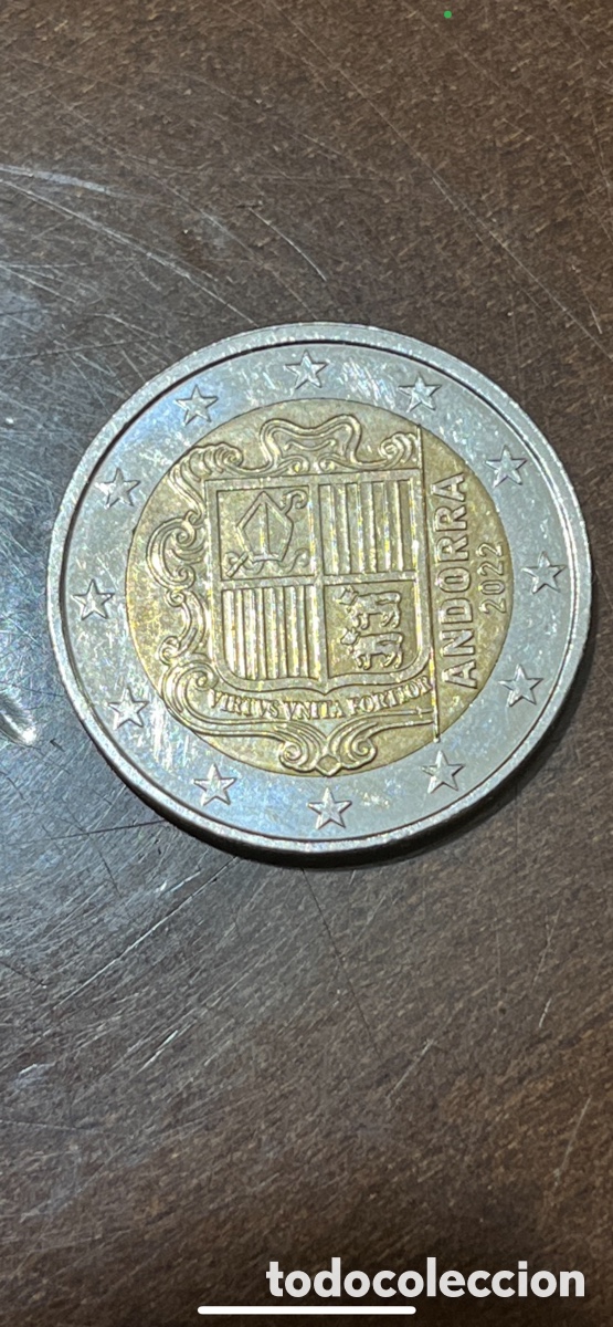 Sellos: Moneda 2 Euros ANDORRA 2022 Escudo de armas de Andorra, ERRORES de Acu&ntilde;aci&oacute;n, ERROR DE CECA