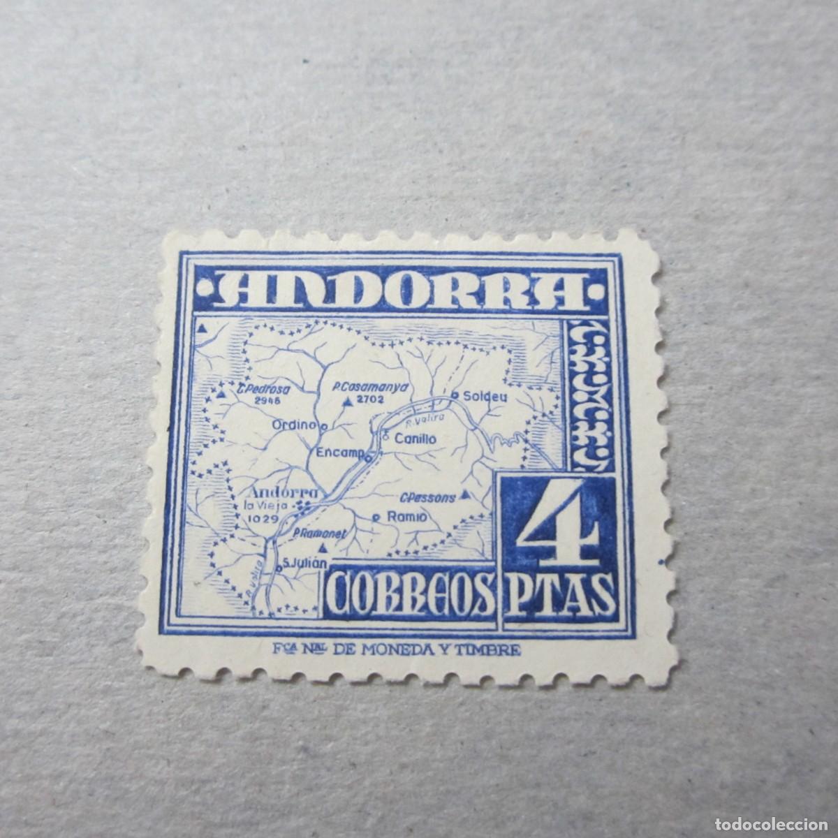 Sellos: ANDORRA 1948,TIPOS DIVERSOS, SIN GOMA, N&ordm; 56. EDIFIL