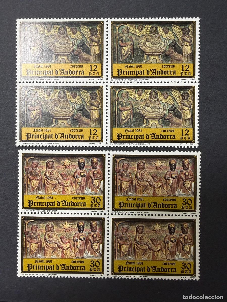 Sellos: ANDORRA ESPA&Ntilde;OLA, 1981. EDIFIL 144/45. NAVIDAD. SERIE COMPLETA. NUEVOS. SIN FIJASELLOS. BLOQUE DE 4