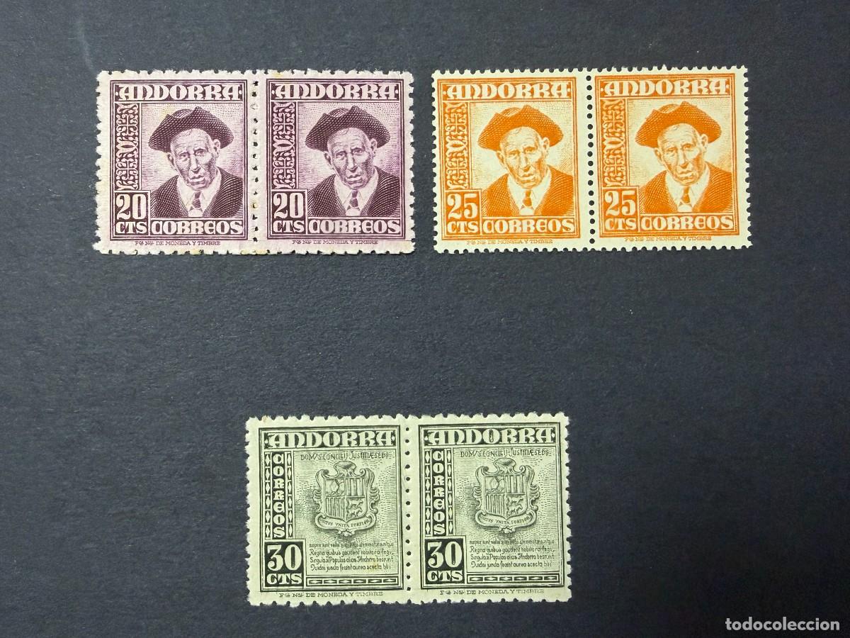 Sellos: ANDORRA ESPA&Ntilde;OLA, 1948. EDIFIL 48/50. MANUEL ARENY. NUEVOS. SIN FIJASELLOS. BLOQUES DE 2