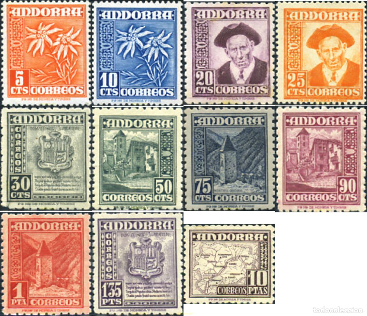 Sellos: 370472 HINGED ANDORRA. Adm&oacute;n espa&ntilde;ola 1948 SIMBOLOS NACIONALES