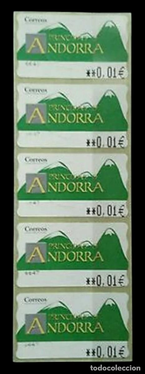 Sellos: ANDORRA ESPA&Ntilde;A ATM MONTA&Ntilde;A TIRA DE 5 V. M&Iacute;NIMOS. 5 DD/EE.