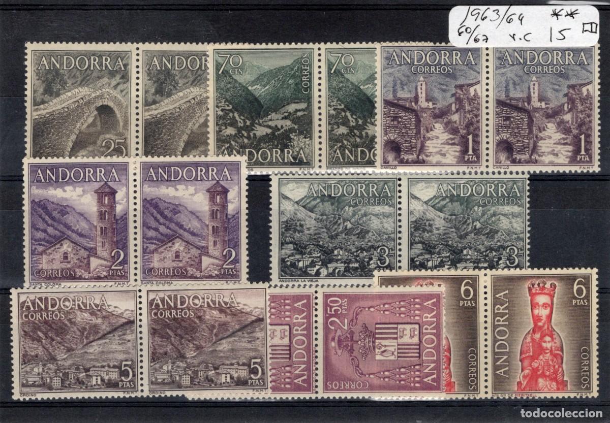 Stamps: Sellos dependencias espa&ntilde;olas ANDORRA ESPA&Ntilde;OLA a&ntilde;o 1963/64 EDIFIL 60/67** bloque de 2 v.c. 15 &euro;