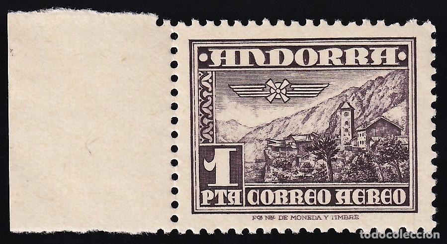 Stamps: Andorra Espa&ntilde;ola, 1951 EDIFIL N&ordm; 59 /**/, 1 p. violeta, [SIN FIJASELLOS.]