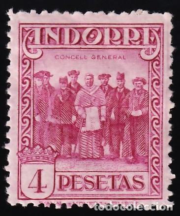 Stamps: Andorra Espa&ntilde;ola, 1929 EDIFIL N&ordm; 25 /**/, 4 pts. carm&iacute;n