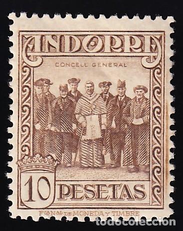 Stamps: Andorra Espa&ntilde;ola, 1929 EDIFIL N&ordm; 26 /**/, 10 pts. casta&ntilde;o