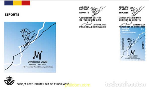 Sellos: 782521 MNH ANDORRA. Adm&oacute;n espa&ntilde;ola 2026 ESPORTS. CAMPIONAT DEL M&oacute;N DE FREERIDE DE LA FIS.