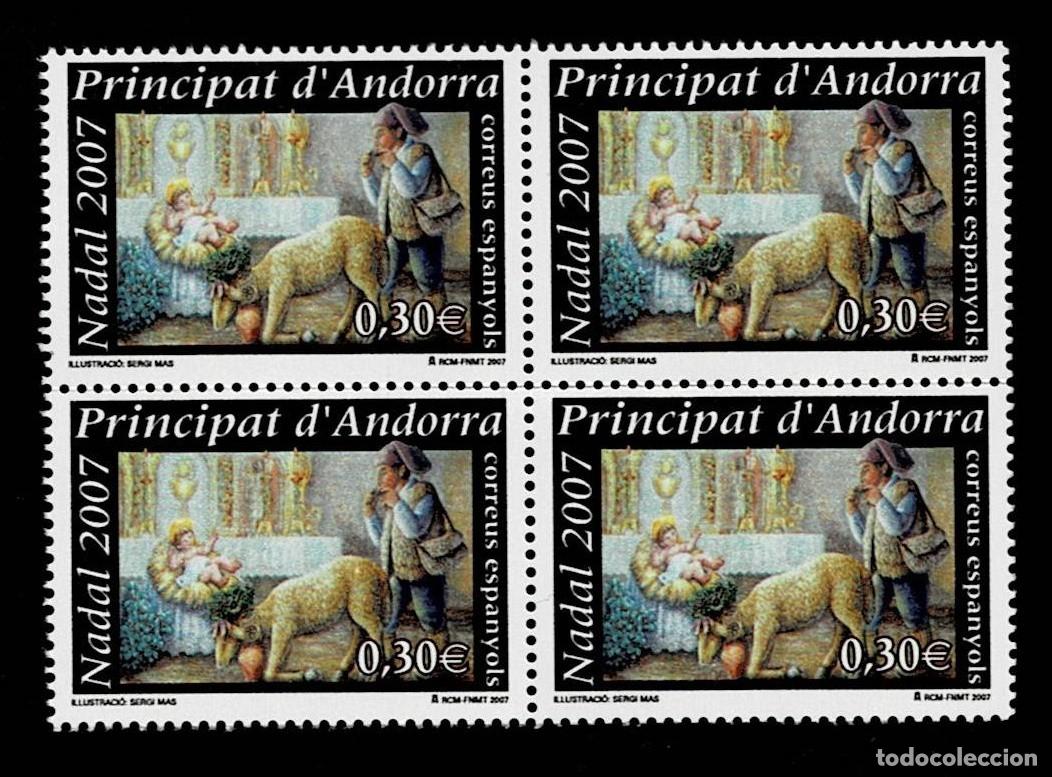 Sellos: ANDORRA ESPA&Ntilde;OLA. A&ntilde;o 2007 NAVIDAD Edifil n&ordm; 351. Bloque de 4