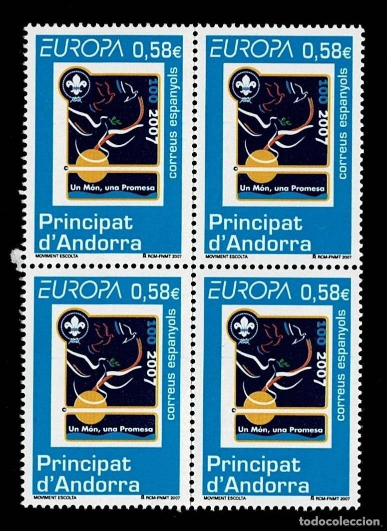 Sellos: ANDORRA. ESPA&Ntilde;OLA A&ntilde;o 2007 EUROPA CEPT. Tema ESCULTISMO Edifil n&ordm; 346 en Bloque de 4 VER