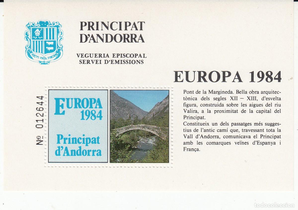 Sellos: HOJITA ANDORRA ESPA&Ntilde;OLA - EUROPA 1984