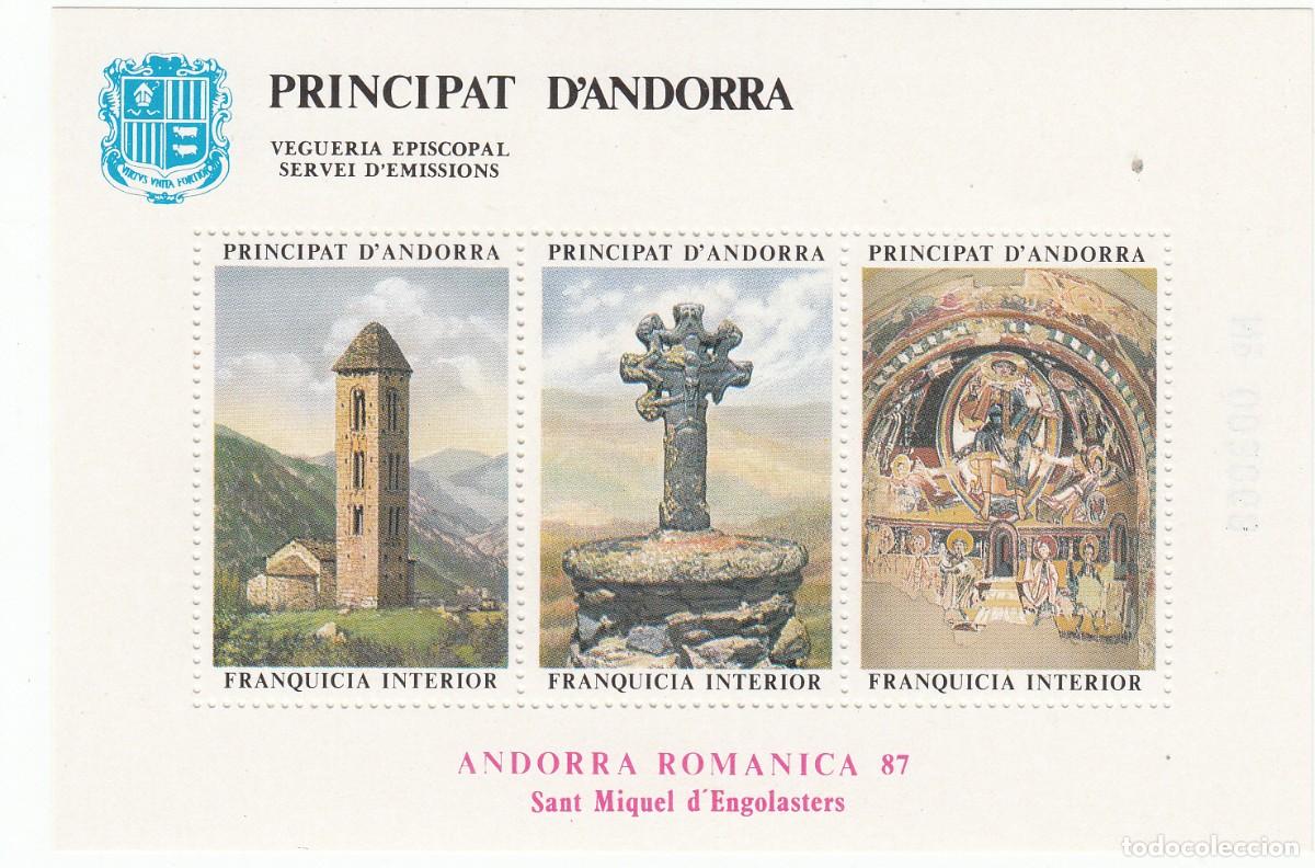 Sellos: HOJITA FRANQUICIA ANDORRA ESPA&Ntilde;OLA - ANDORRA ROM&Aacute;NICA 87 SANT MIQUEL D'ENGOLASTERS