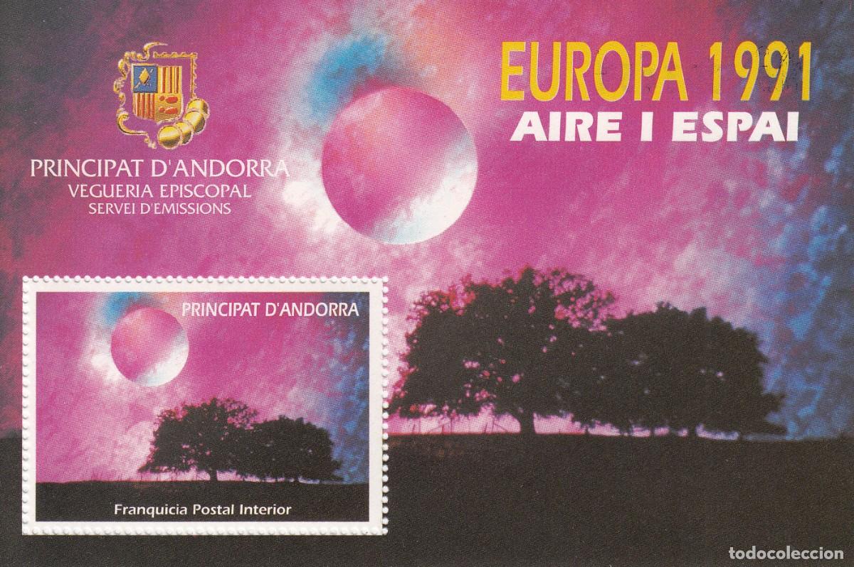 Sellos: HOJITA FRANQUICIA ANDORRA ESPA&Ntilde;OLA - EUROPA 1991 - AIRE I ESPAI