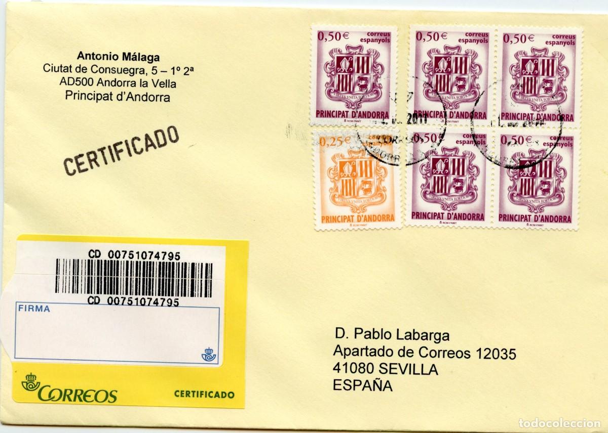 Sellos: ANDORRA. H&ordf; POSTAL MODERNA. SOBRE CON MATASELLOS DE ANDORRA LA VELLA A VITORIA 2011