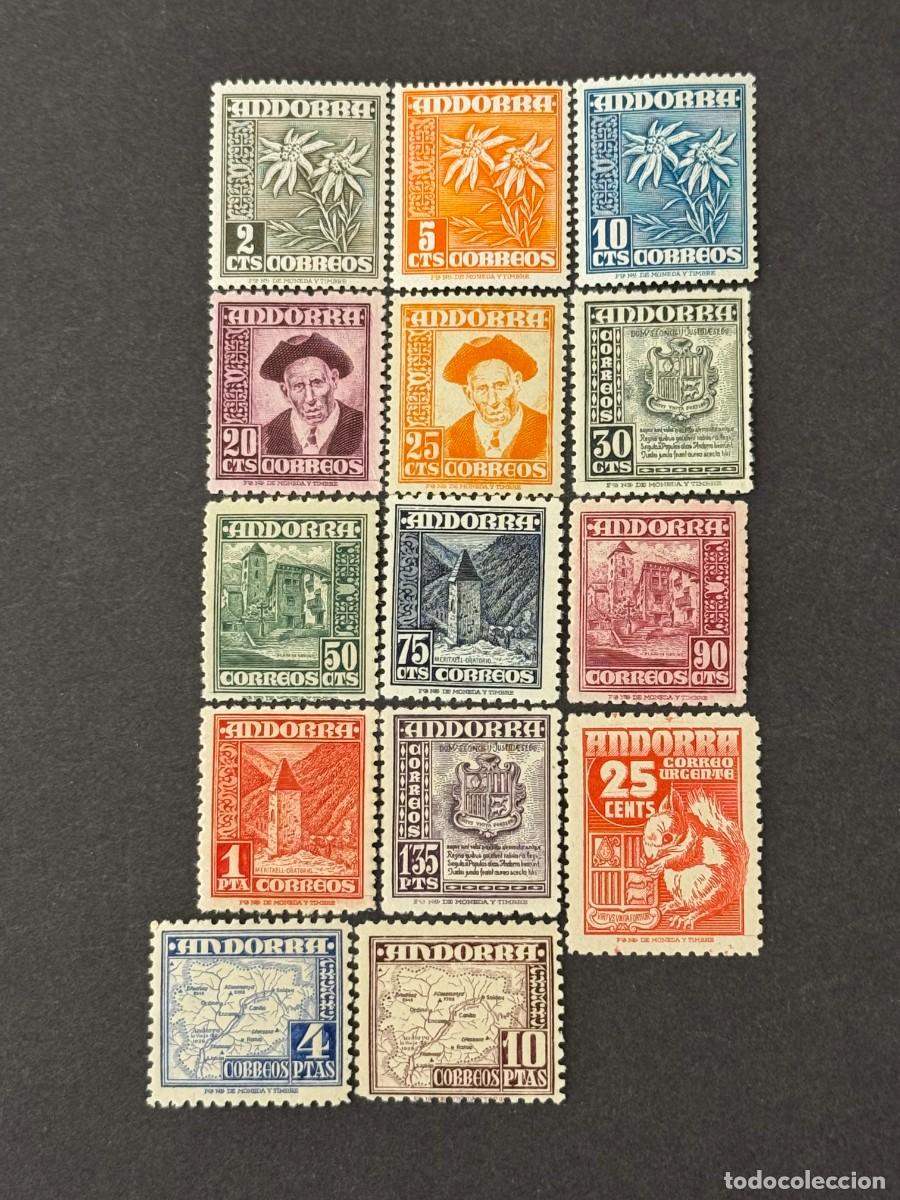 Sellos: Andorra, Ind&iacute;gena y paisajes, 1948-1951, Edifil 151 al 162 + 164 y 165, nuevos