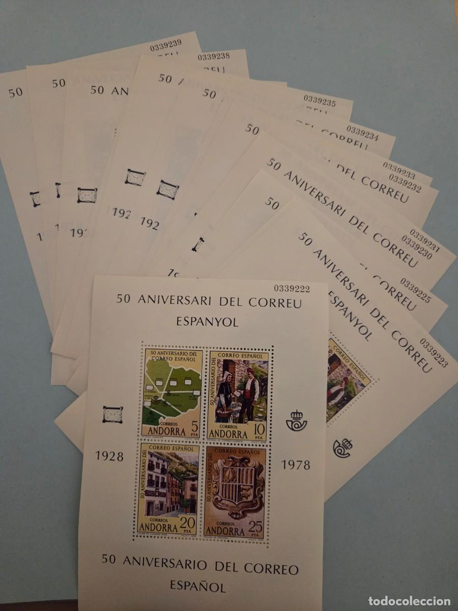 Sellos: 14 hojitas correlativas 50 aniversari del Correu Espanyol. Andorra 1978