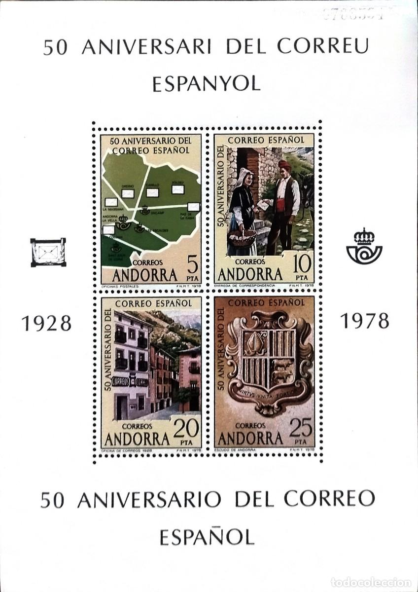Sellos: ANDORRA 1978 HB 50 ANIVERSARIO CORREO ESPA&Ntilde;OL. NUEVO - MNH