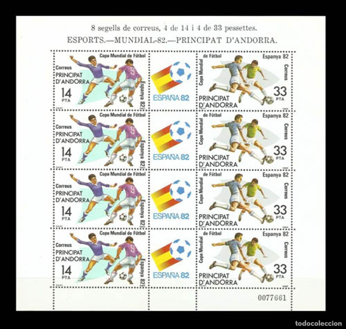 Sellos: 1982 ANDORRA, EDIFIL MINIPLIEGO MNH ** MUNDIAL F&Uacute;TBOL ESPA&Ntilde;A'82