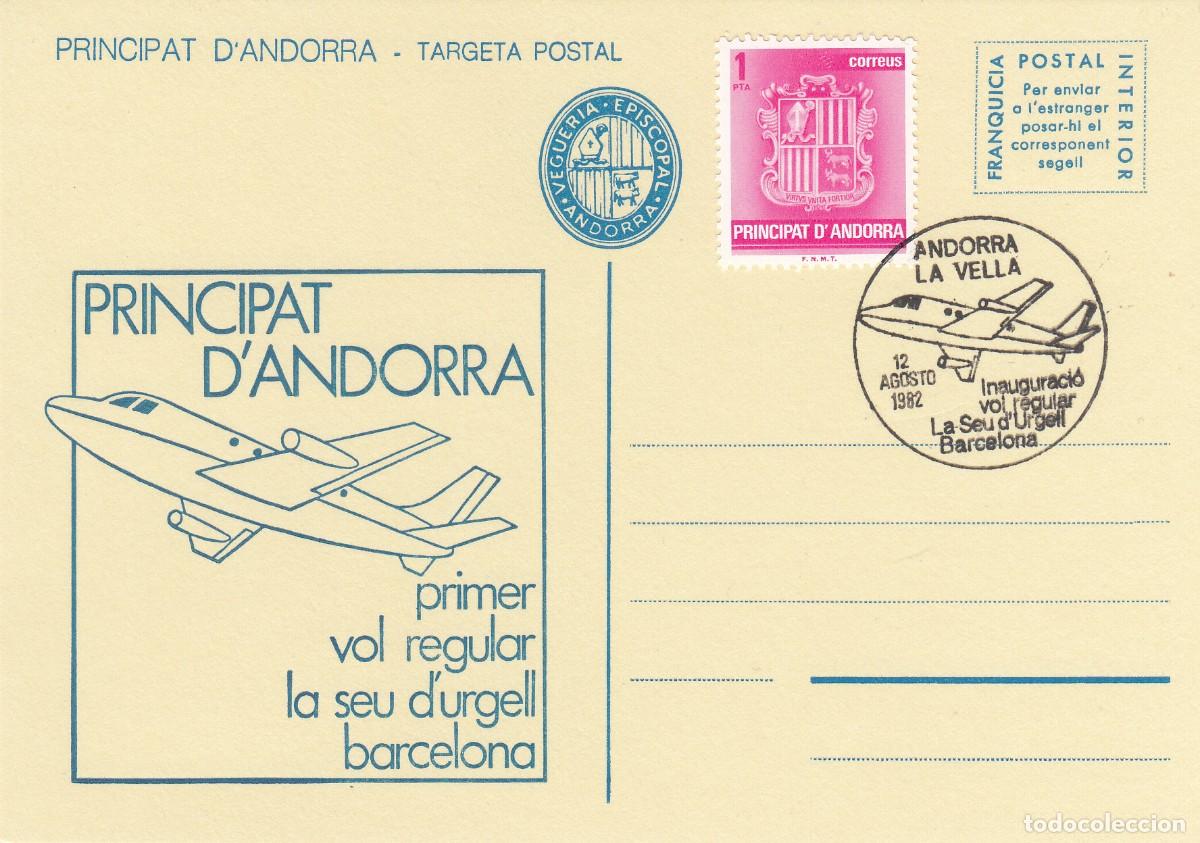 Sellos: FRANQUICIA POSTAL DE ANDORRA CON MATASELLOS PRIMER VOL REGULAR LA SEU D'URGELL - 1982