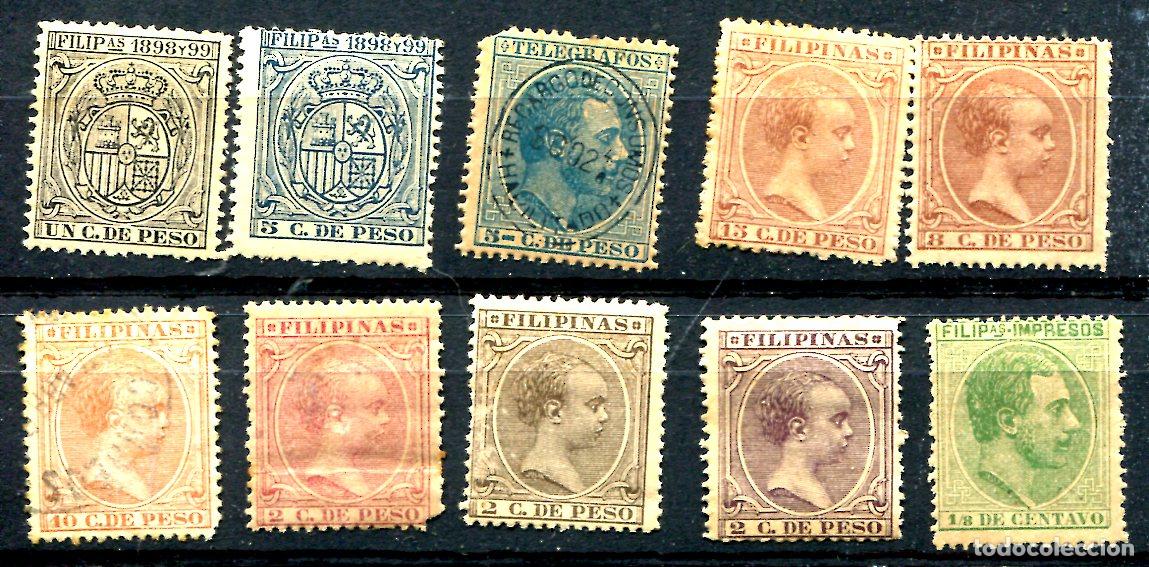Timbres: 10 sellos diferentes de Filipinas, siglo XIX. Ver descripci&oacute;n.