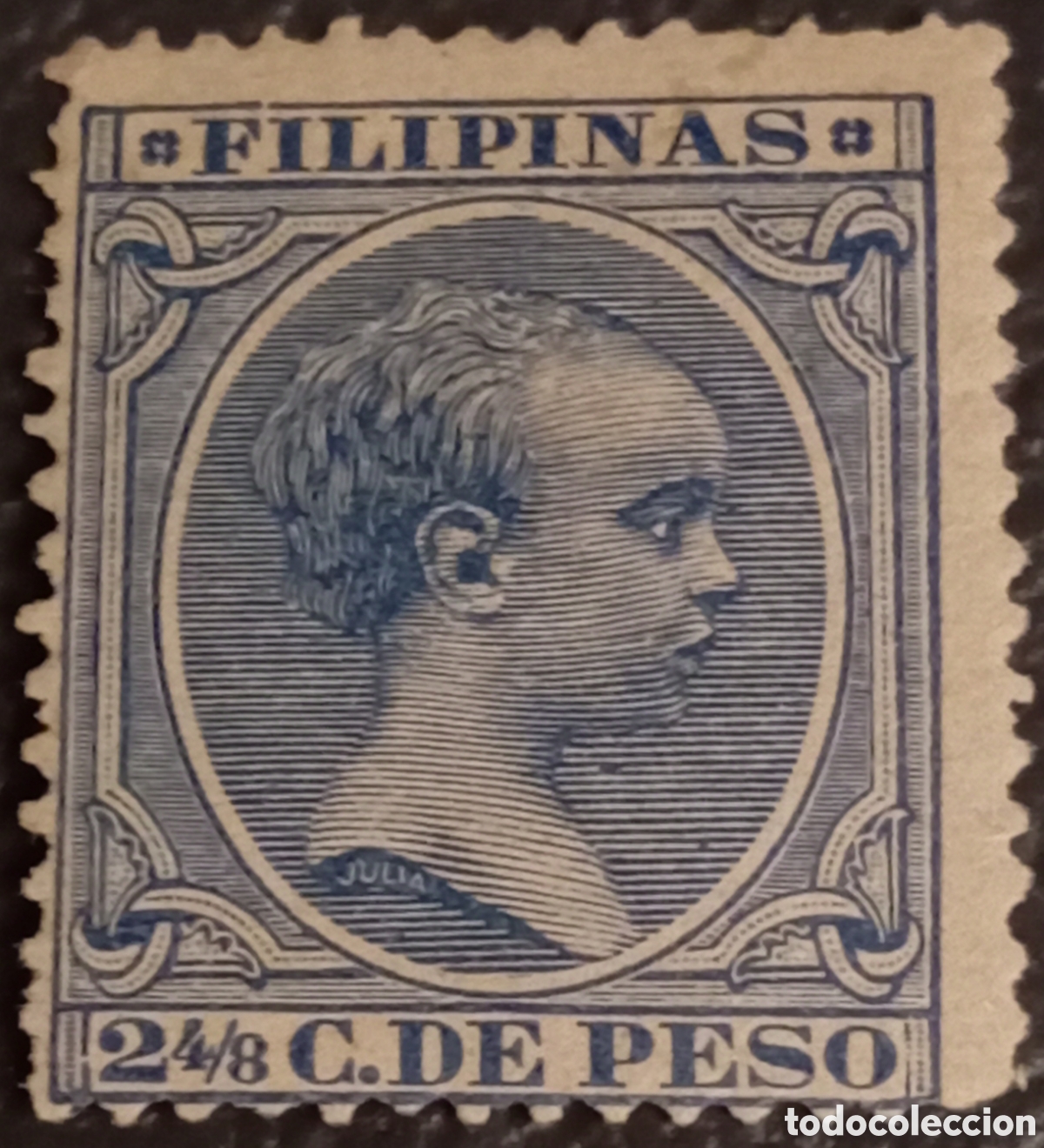 Selos: Sello Filipinas 1890 - Alfonso XIII &rdquo;Pel&oacute;n&rdquo; - 2 4/8 c. de Peso - Edifil 81 MH