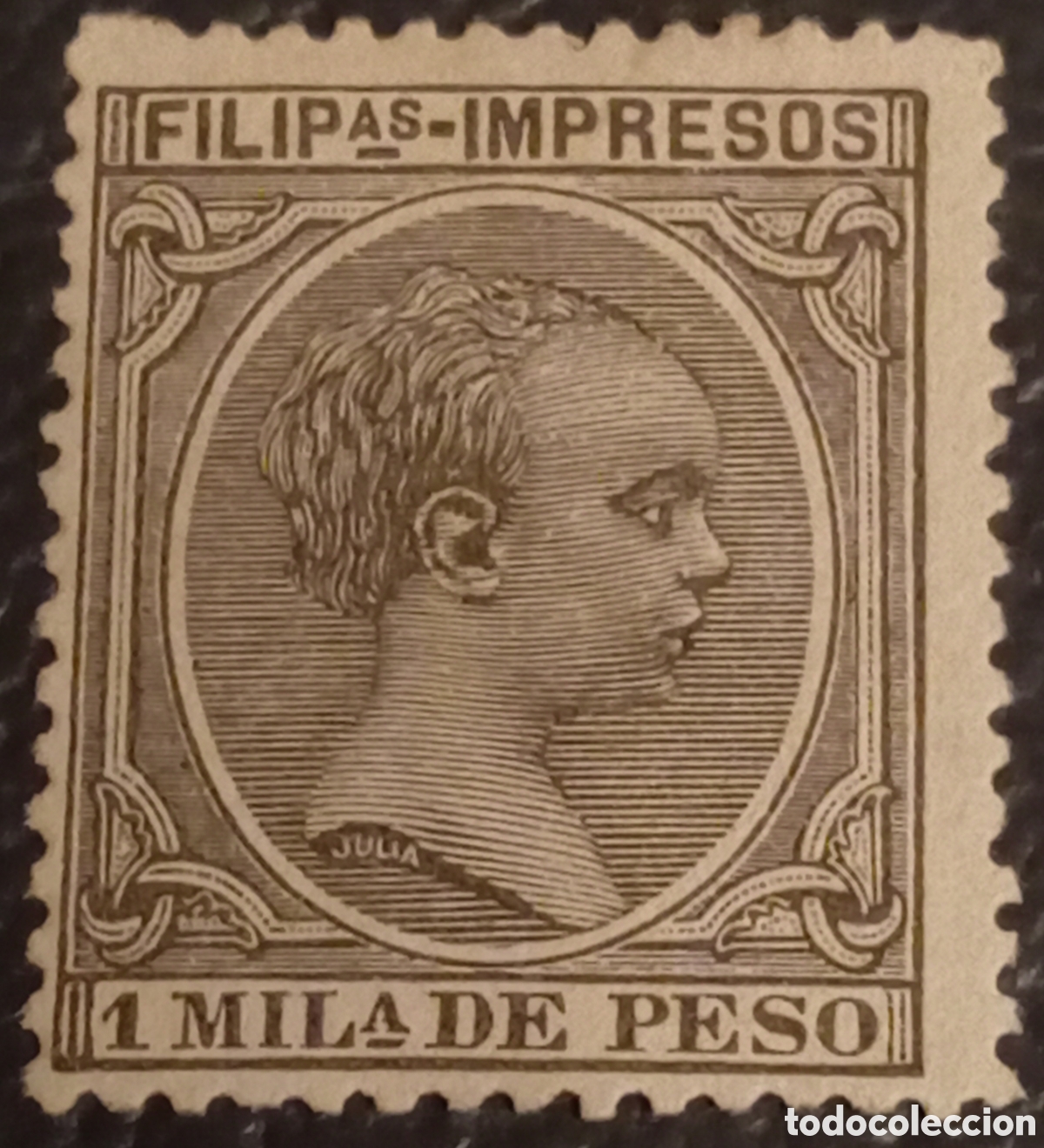 Selos: Filipinas 1890 - Alfonso XIII &rdquo;Pel&oacute;n&rdquo; - 1 Mil&eacute;sima de Peso - Edifil N&ordm; 76 - MH