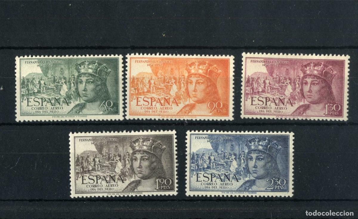 Sellos: XS- Fernando El Cat&oacute;lico 1952 Serie Correo Aereo x5 Nuevos con Fijasellos MH*