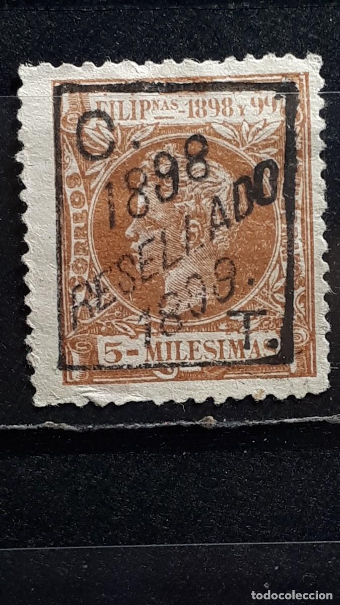 Sellos: FILIPINAS. A&Ntilde;O 1898 (*)/*. Yvert 160 resellado