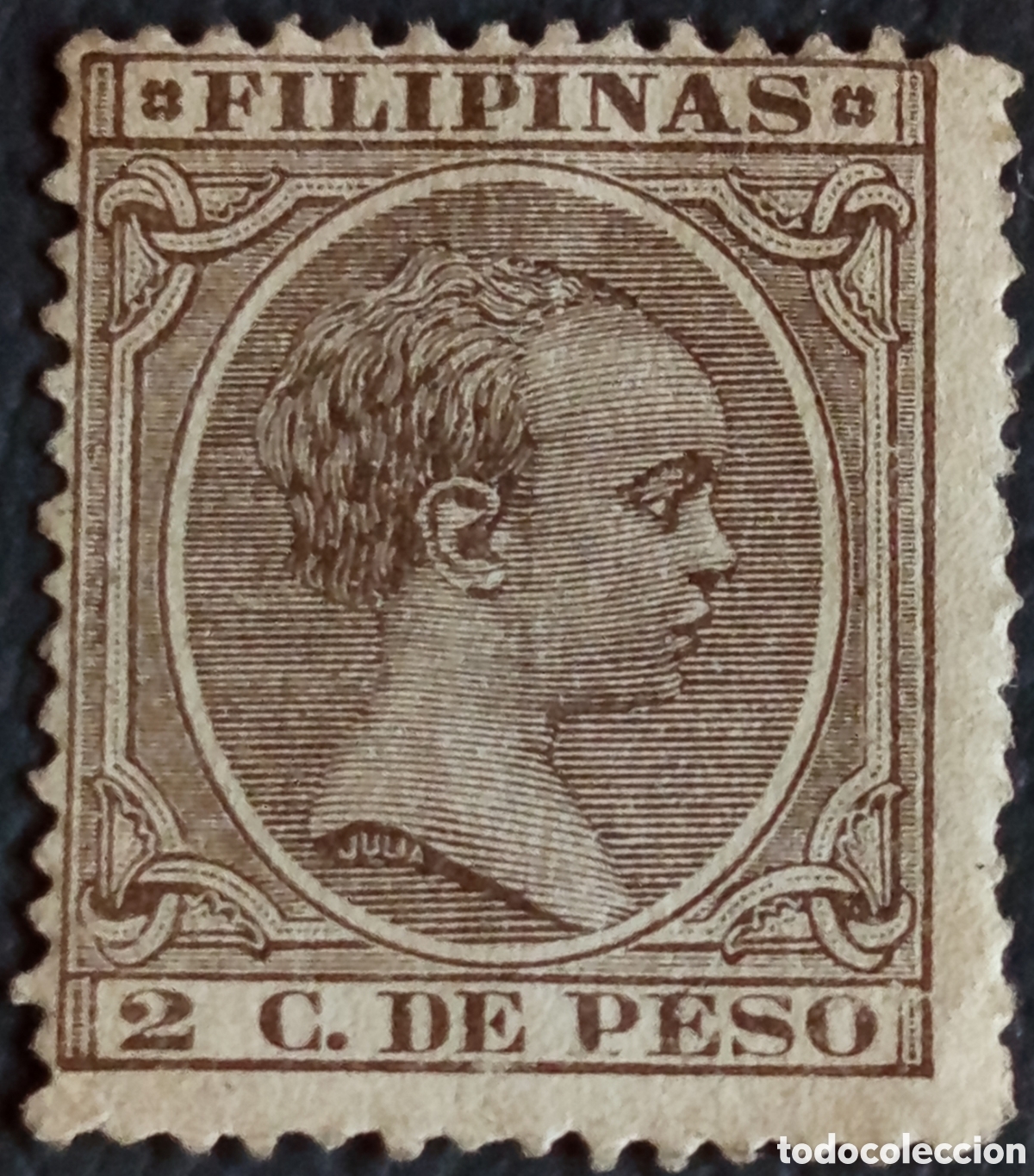 Sellos: Filipinas Espa&ntilde;a 1890 Alfonso XIII Pel&oacute;n 2c peso marr&oacute;n Scott 149 MH