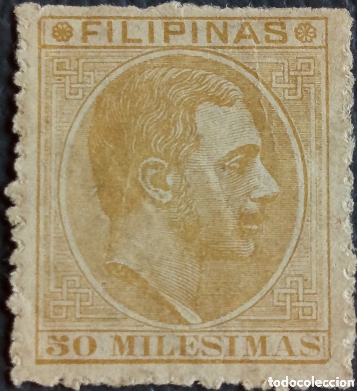 Sellos: Filipinas Espa&ntilde;a 1878 Alfonso XII 50 mil&eacute;simas ocre Scott 63 MH cl&aacute;sico